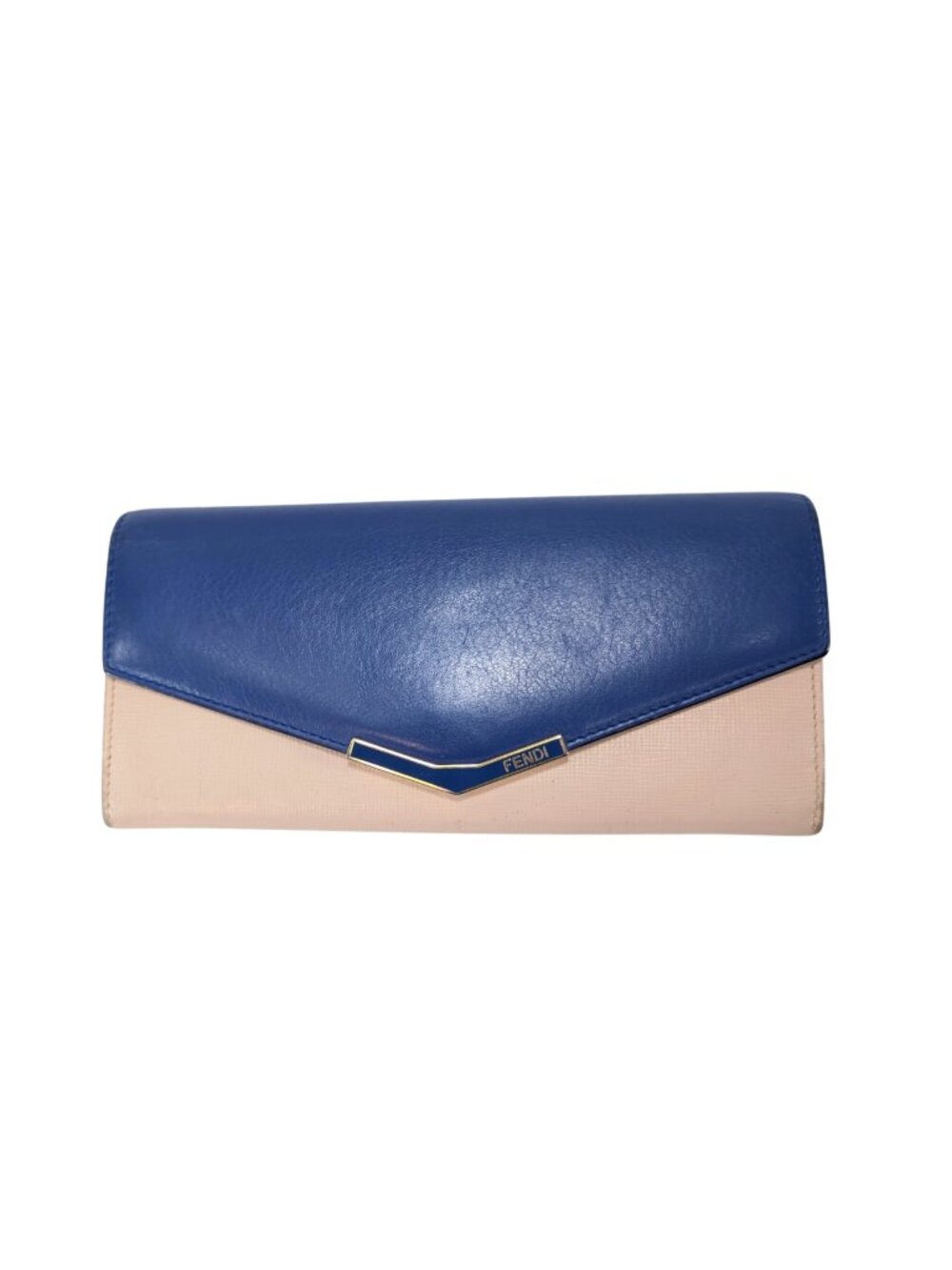 Fendi Leather Royal Blue Color Block Envelope Continental Wallet Made in Italy